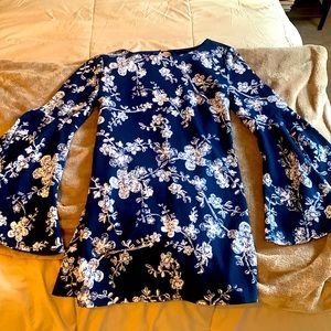 Angl Navy Dress with White Flower Design